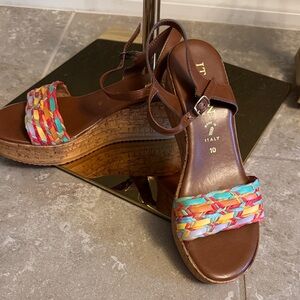 Italian Multicolor Braided Sandals with Brown Base